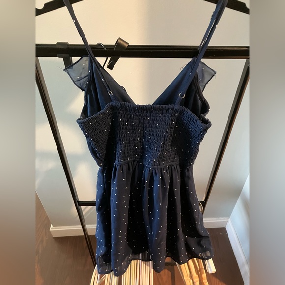 Japna Navy Blue White Polka Dot Romper Mini Dress - Picture 2 of 7
